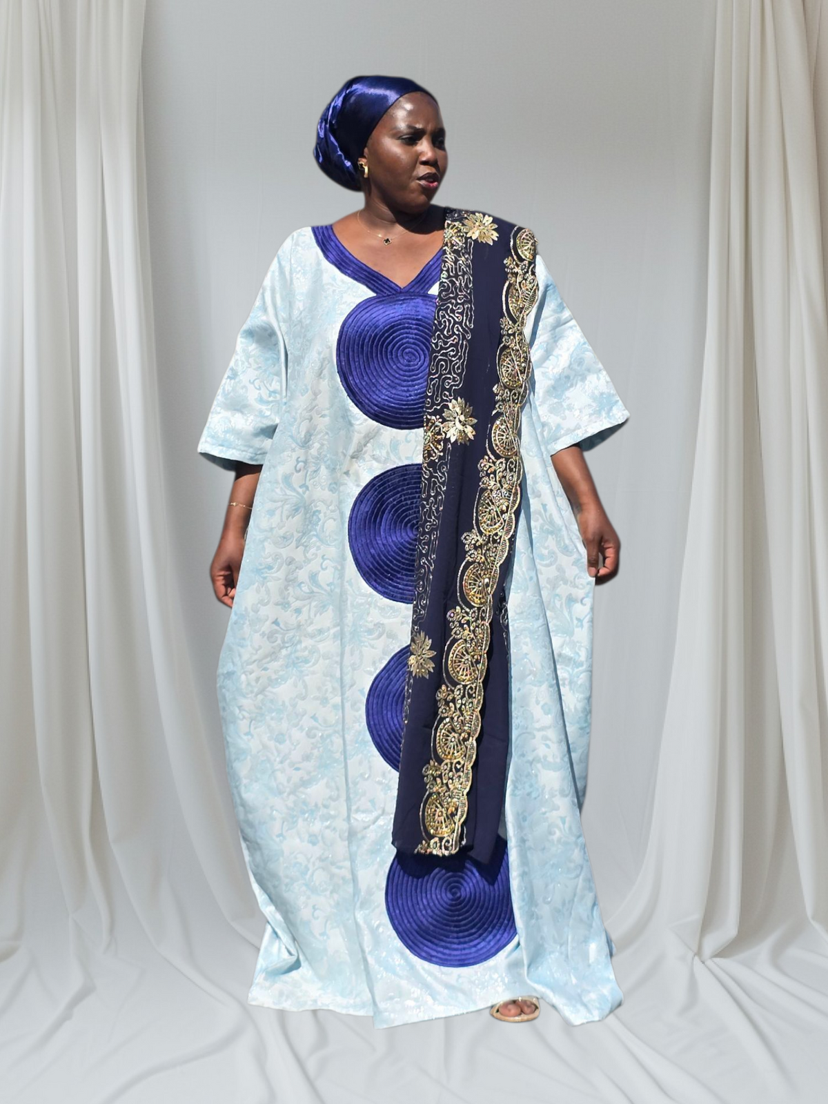 Abeke Ayewa Round Embroidered Damask Brocade Maxi Dress